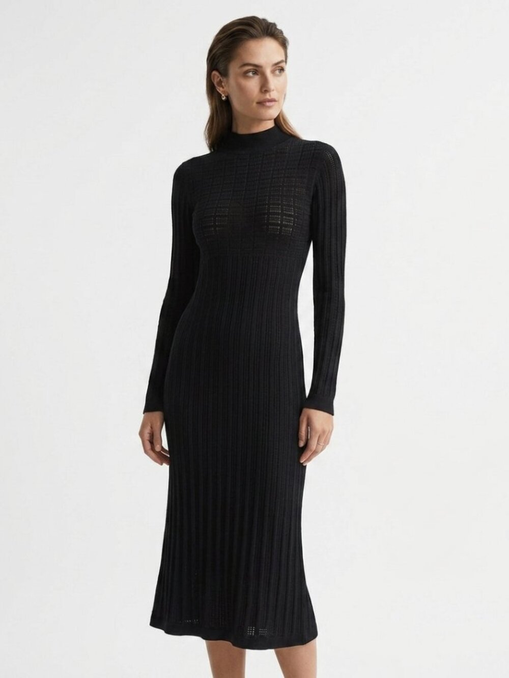 TIGER OF SWEDEN MALACO BLACK WHITE KNIT LONG SLEEVE MAXI DRESS - S